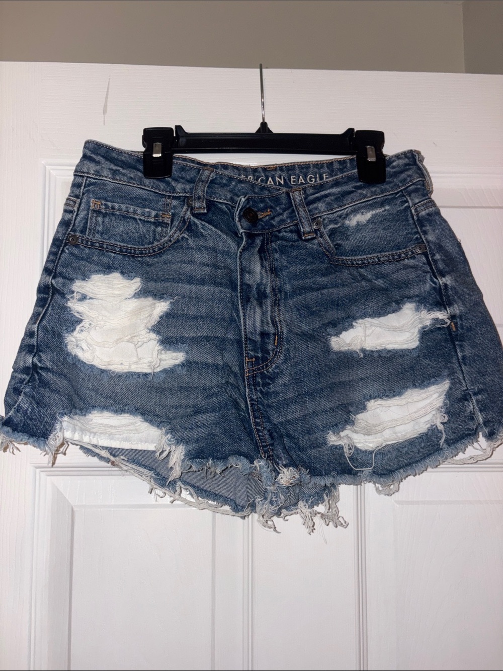 American Eagle Outfitters Distressed Dark Blue Ripped Denim Shorts